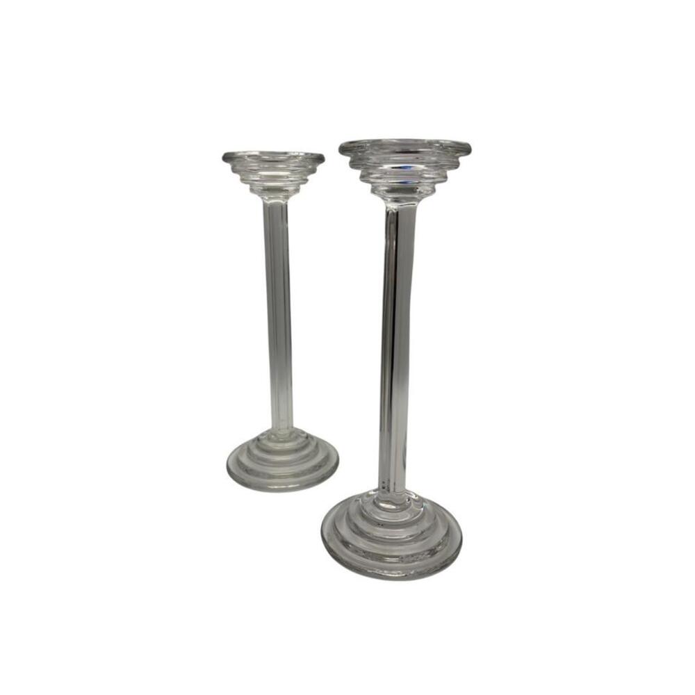 Set of 2 Vintage Riedel for Tiffany & Co Crystal Art Deco Candlestick Holders